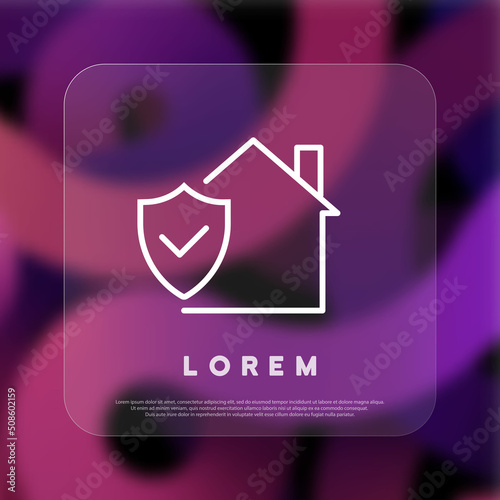 Home security icon. Security protection service icon. Glassmorphism style. Vector line icon for Business and Advertising