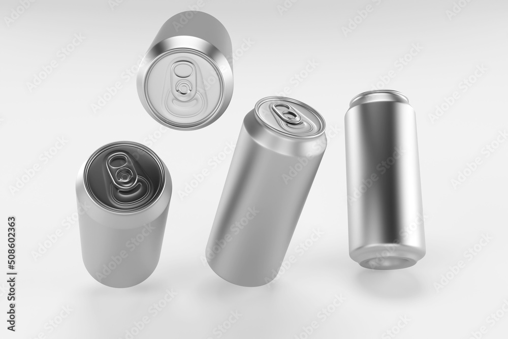 Aluminium beer and slim soda can mock up blank template. Juice, soda, beer jar blank isolated on white background. Aluminum can for design. Realistic aluminum cans. 3D rendering Aluminium beer and slim soda can mock up blank template. Juice, soda, beer jar blank isolated on white background. Aluminum can for design. Realistic aluminum cans. 3D rendering