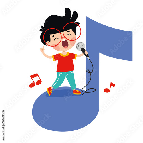 Funny Cartoon Kid Playing Music