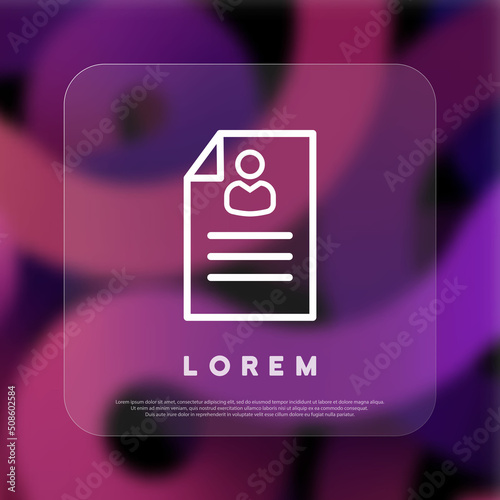 Personal profile icon. Identification card. Medicine personal data. Glassmorphism style. Vector line icon for Business and Advertising