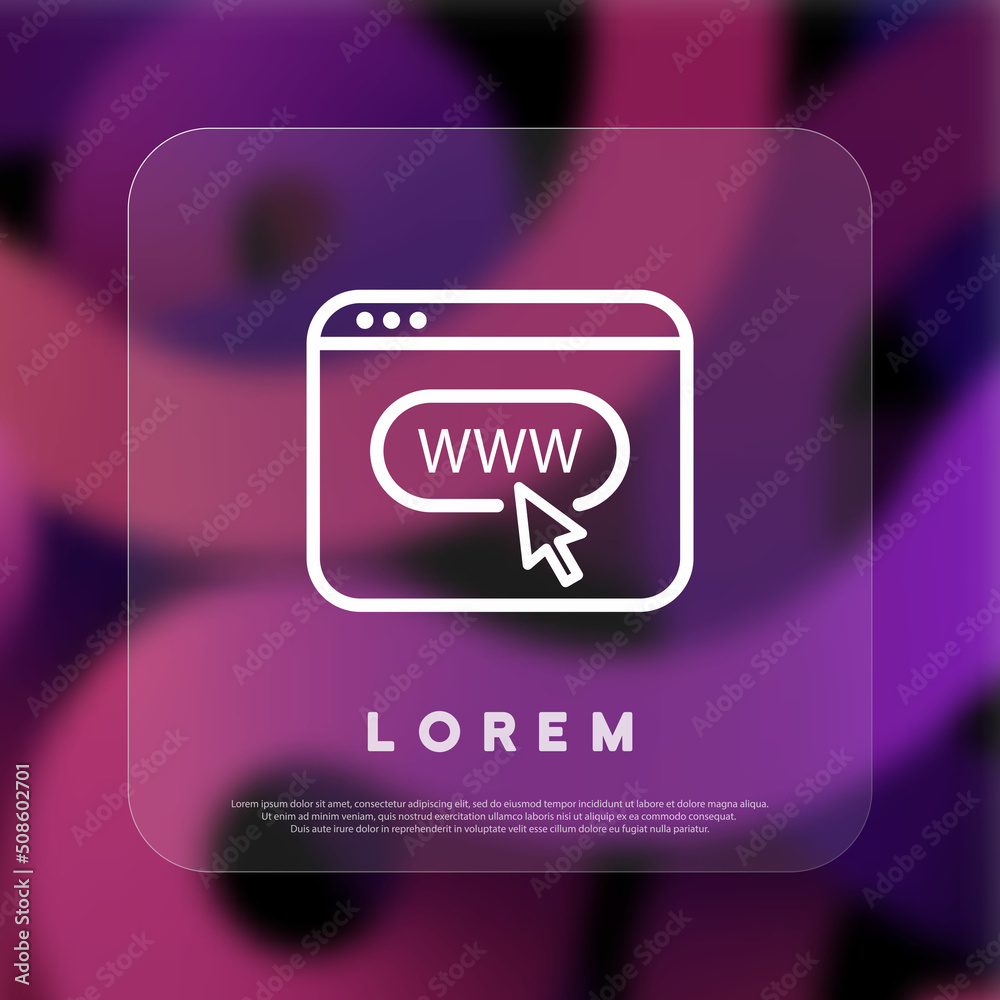 Www website icon. Online website search. Glassmorphism style. Vector line icon for Business and Advertising Www website icon. Online website search. Glassmorphism style. Vector line icon for Business and Advertising
