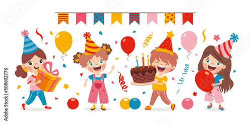 Cartoon Kids Celebrating Birthday Party © yusufdemirci
