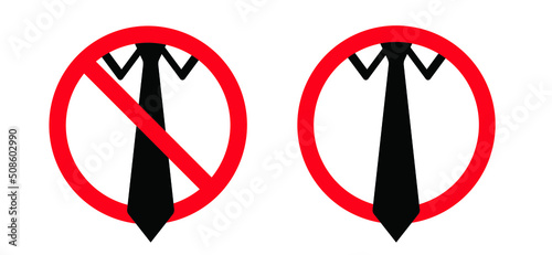 Stop no tie. Cartoon vector necktie prohibition. Red circle, No business style of dress ban. Dress code. Danger of strangulation, warning and risk of strangulation when wearing ties, pendants, scarves