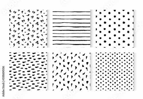 Wallpaper Mural Collection of memphis seamless patterns. Black and white vector background. Hand drawn ink texture. Polka dot, stripes, scribble, spot motive. Torontodigital.ca
