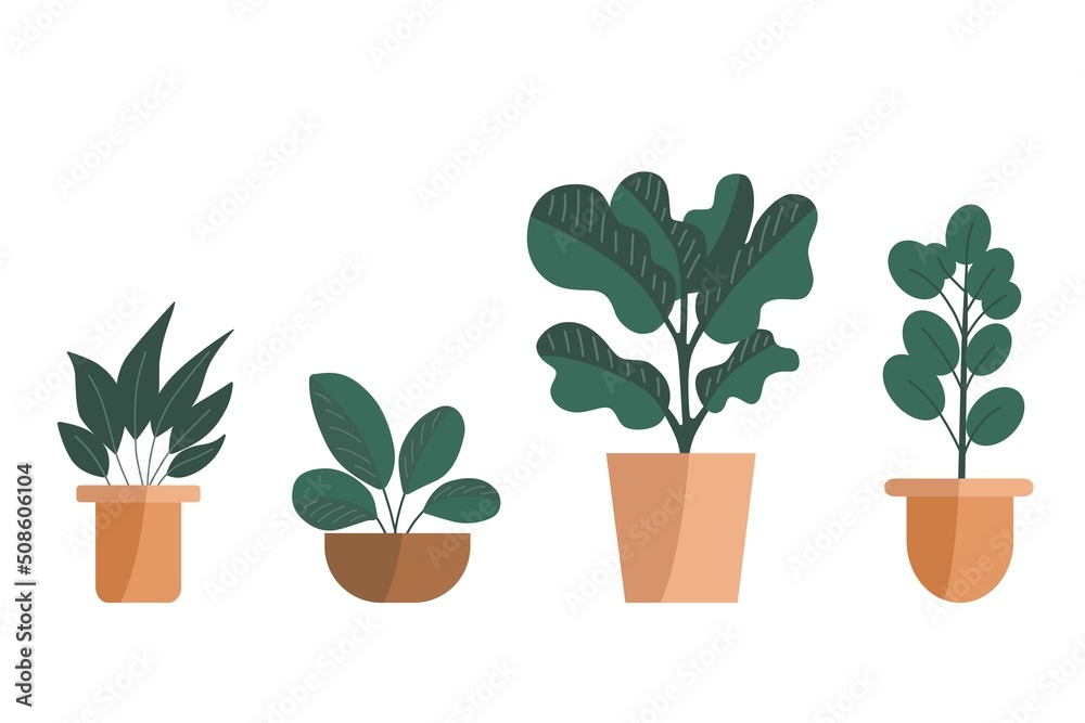 Potted plants collection. House plants in the potted. Hand drawn vector. Set of plants illustration. Potted plants collection. House plants in the potted. Hand drawn vector. Set of plants illustration.
