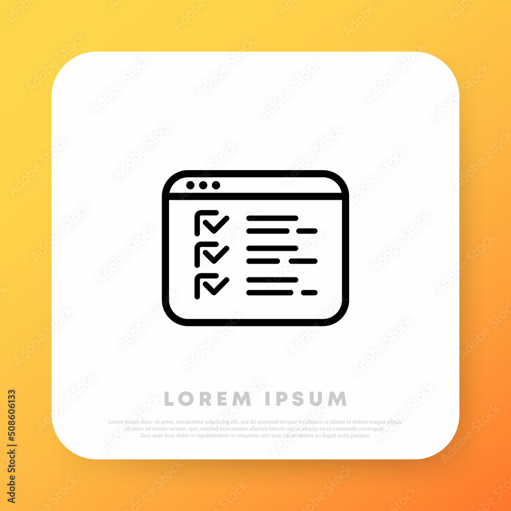 Checklist icon. Work project plan. Business concept. Vector line icon for Business and Advertising Checklist icon. Work project plan. Business concept. Vector line icon for Business and Advertising