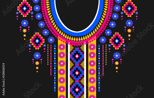 Geometric ethnic oriental pattern traditional. Flower necklace embroidery. Ornament floral decorative. Design for background, wallpaper, clothing, fabric, and textile.