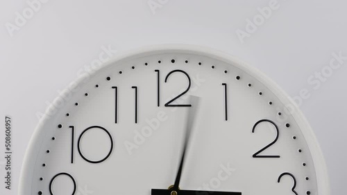 Clock face. Fast rotating clock hands. Seamless loop. Wall clock dial isolated on white background,