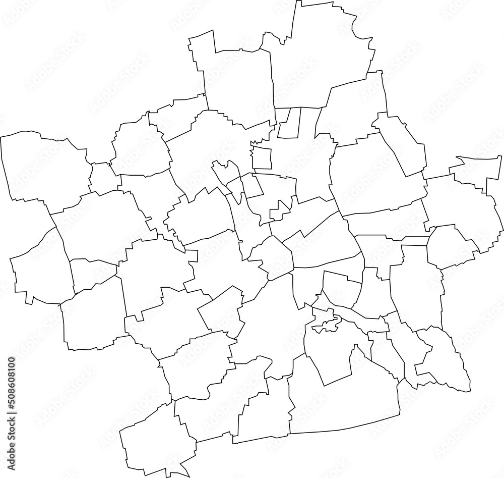 Obraz premium White flat blank vector administrative map of ERFURT, GERMANY with black border lines of its districts