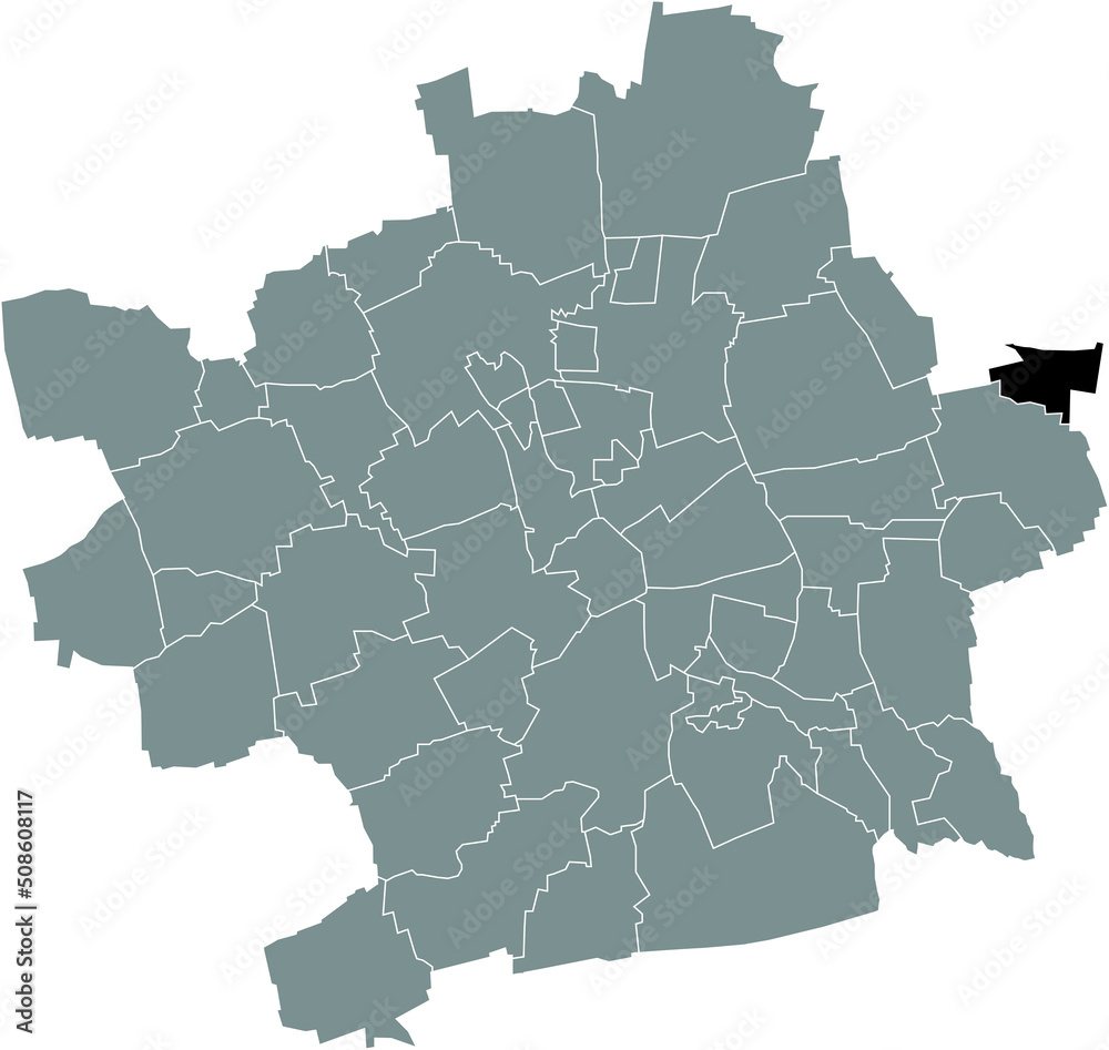 Obraz premium Black flat blank highlighted location map of the WALLICHEN DISTRICT inside gray administrative map of Erfurt, Germany