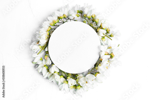 Circle acacia flowers frame with copy space