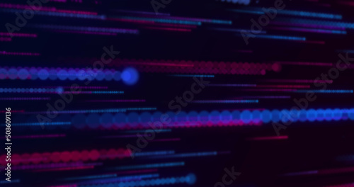 Image of lines made of red and blue dots moving on black background