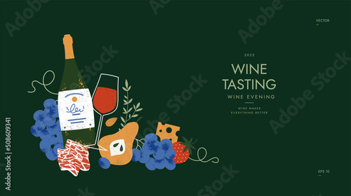 Assortment of wine appetizers. Design template. 