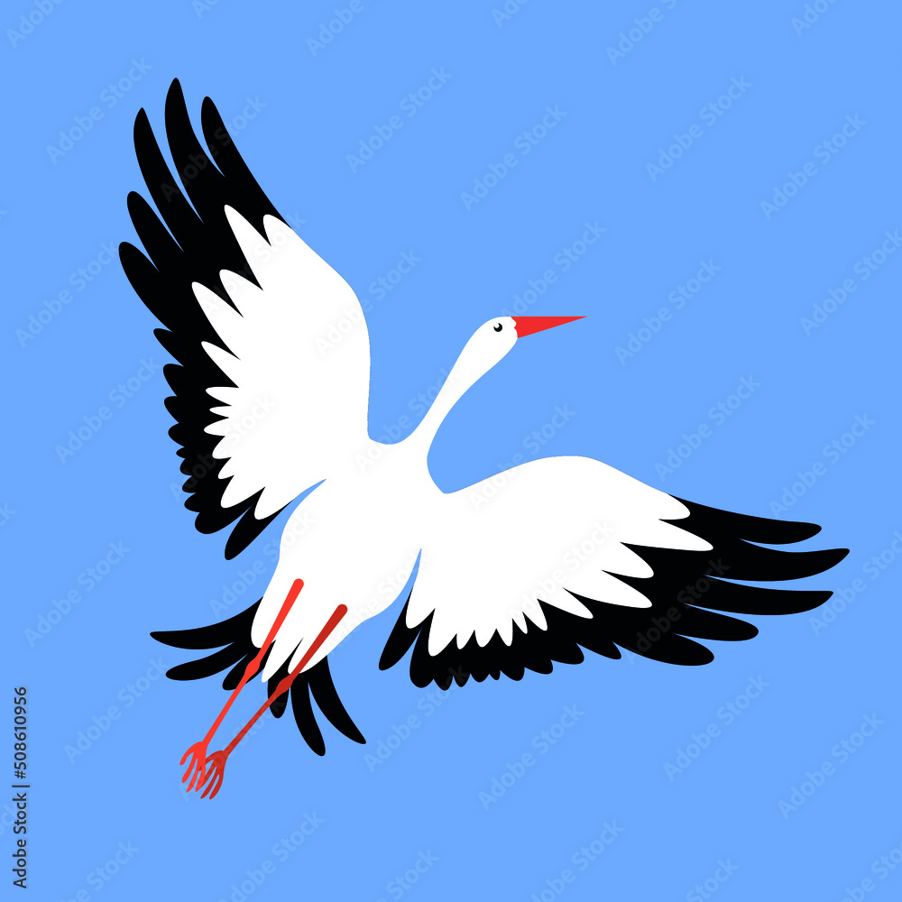 The stork flies with its wings spread The stork flies with its wings spread