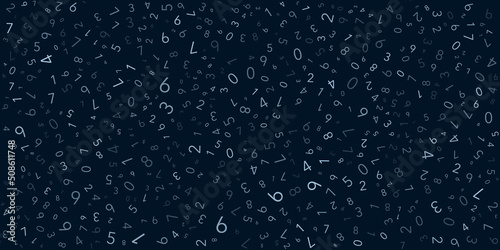 Various Dark Colorful Randomly Placed, Sized and Oriented Numbers Pattern - Texture, Background, Design Element in Editable Vector Format
