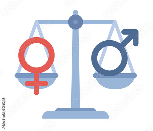 Gender equality icon. Male and female gender sign showing equal weight. Vector flat illustration 