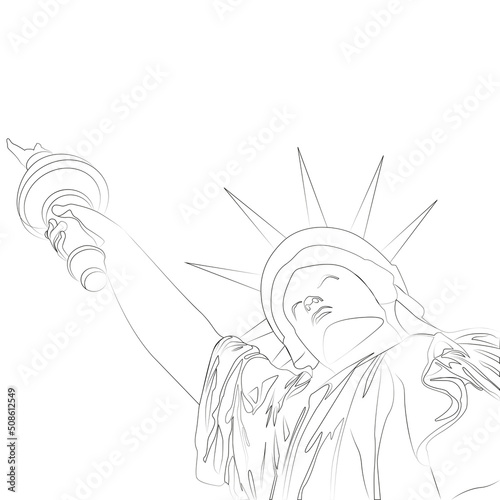 The Statue of Liberty. United States. Vector contour of Statue of Liberty. Line art statue
