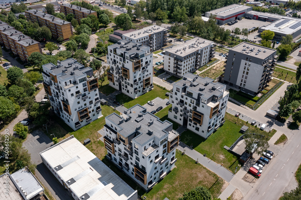 Fototapeta premium Sosnowiec, Dabrowa Basin. Aerial view of residential city apartamens in Sosnowiec. Poland.