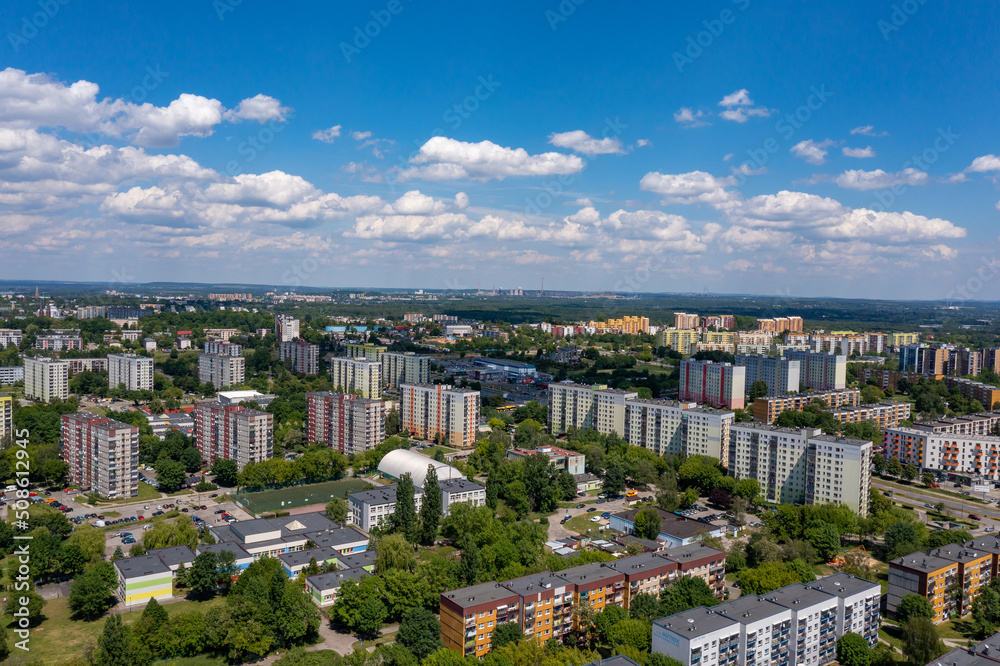 Sosnowiec, Dabrowa Basin. Aerial view of residential city apartamens in Sosnowiec. Poland. Sosnowiec, Dabrowa Basin. Aerial view of residential city apartamens in Sosnowiec. Poland.