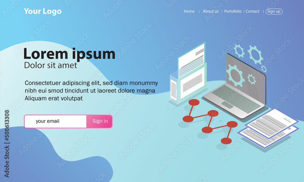 website design with laptop illustration themes, office documents website design with laptop illustration themes, office documents
