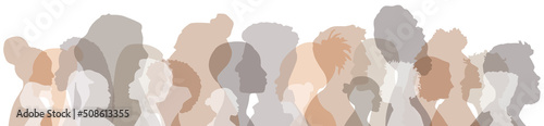 People stand side by side together. Flat vector illustration.