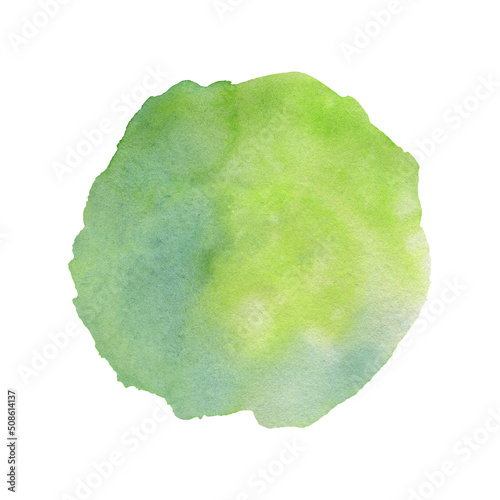 Abstract green watercolor hand painted texture isolated on white background. Round empty template © Elena