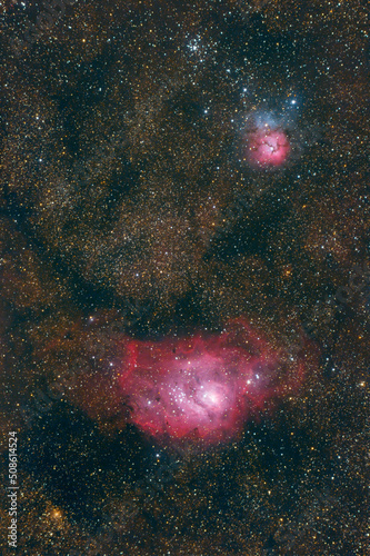 The Lagoon and Triffid nebulae (M8) - (M20) in the constellation of Sagittarius