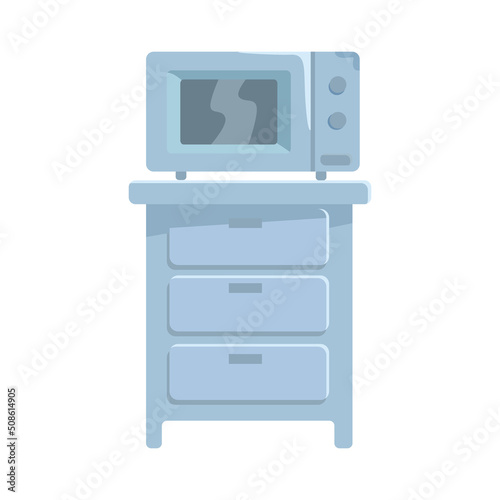 Microwave oven on kitchen table semi flat color vector object. Full sized item on white. Apartment and office arrangement simple cartoon style illustration for web graphic design and animation