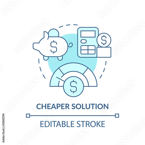 Cheaper solution turquoise concept icon. Affordable prices. Mobility as service value abstract idea thin line illustration. Isolated outline drawing. Editable stroke. Arial, Myriad Pro-Bold fonts used
