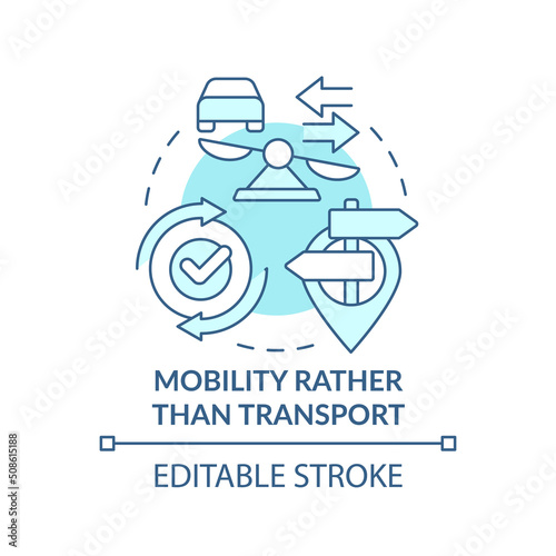 Mobility rather than transport turquoise concept icon. Maas concept component abstract idea thin line illustration. Isolated outline drawing. Editable stroke. Arial, Myriad Pro-Bold fonts used