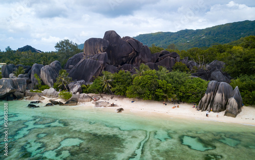 Aerial views of Seychelles islands  a paradise place  aerial drone photo . Seychelles