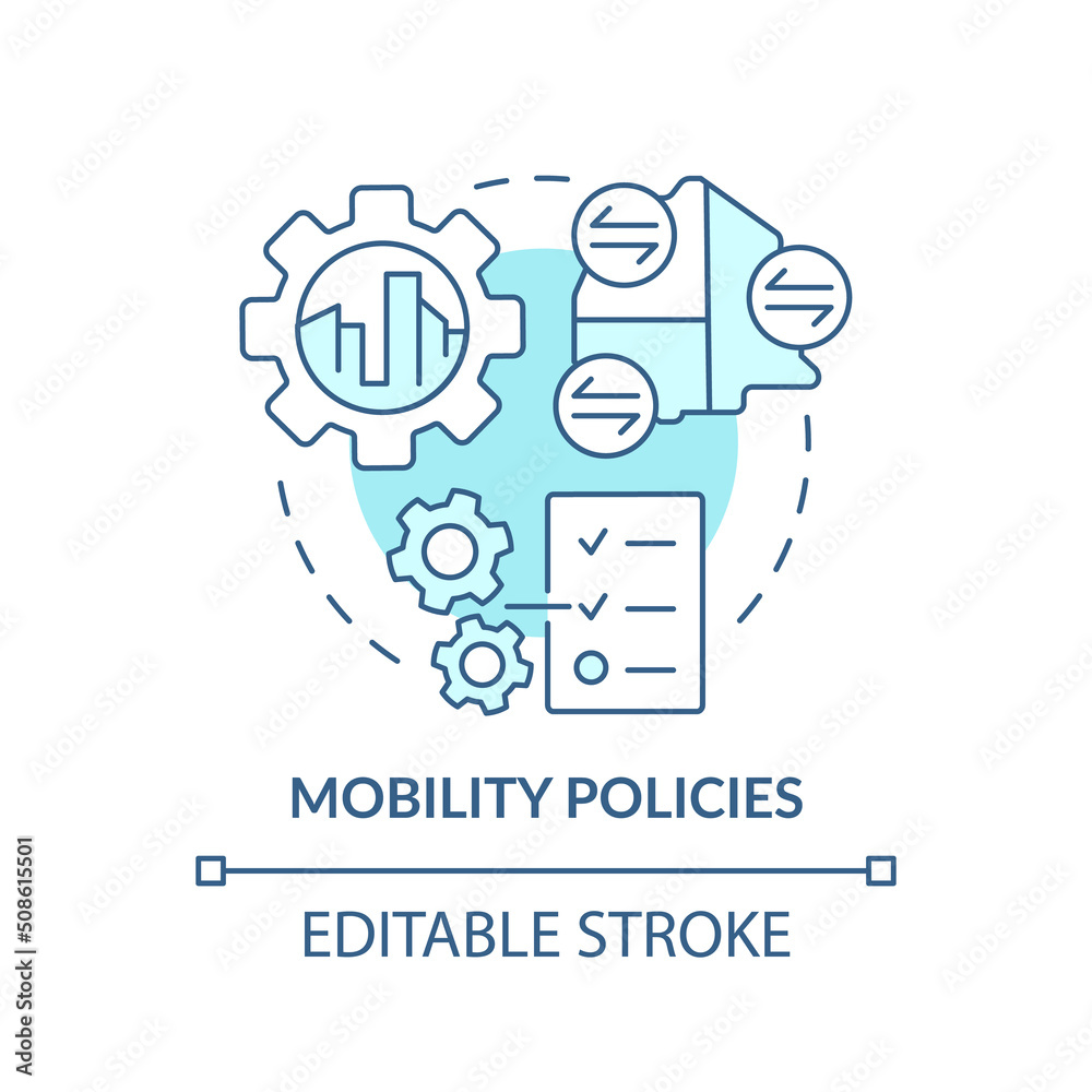 Mobility policies turquoise concept icon. Maas introduction component abstract idea thin line illustration. Isolated outline drawing. Editable stroke. Arial, Myriad Pro-Bold fonts used
