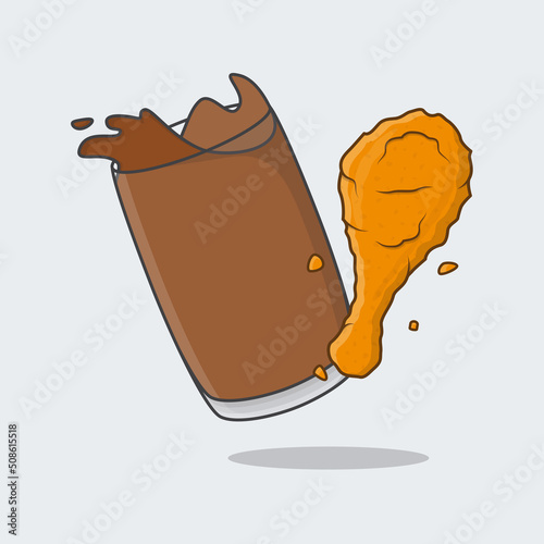 Fried Chicken And Soft Drink Cartoon Vector Illustration. Fried Chicken With Soft Drink Flat Icon Outline