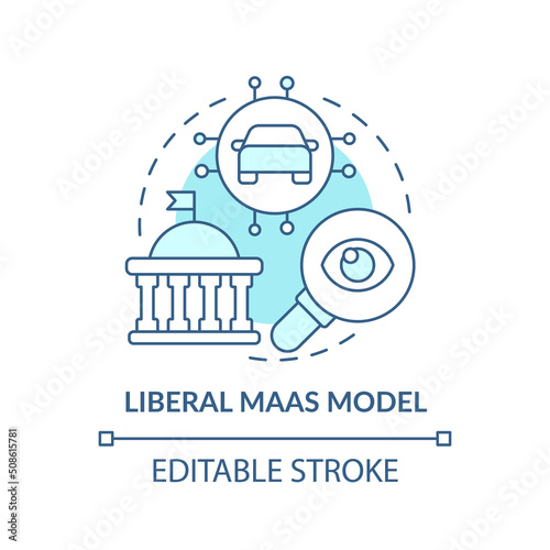 Liberal Maas model turquoise concept icon. Data openness. Mobility as service model abstract idea thin line illustration. Isolated outline drawing. Editable stroke. Arial, Myriad Pro-Bold fonts used