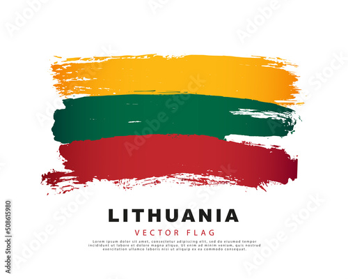 Flag of Lithuania. Yellow  green and red hand-drawn brush strokes. Vector illustration isolated on white background.