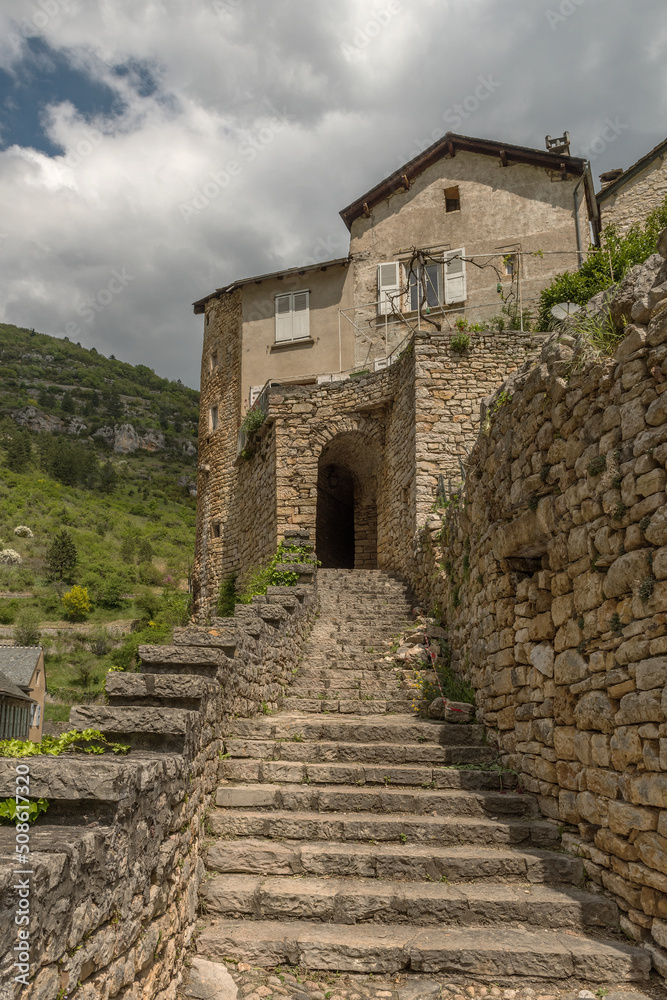 Historical buildings in the commune of Sainte-Enimie, Gorges du Tarn Causses, Occitania, France