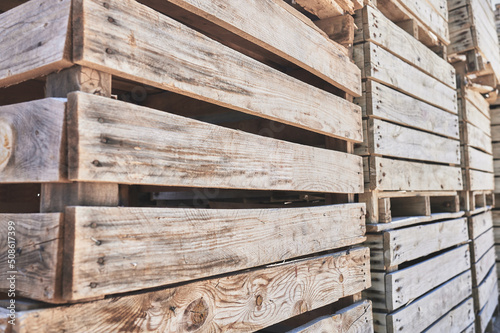 pallet boxes stacked in an agricultural warehouse