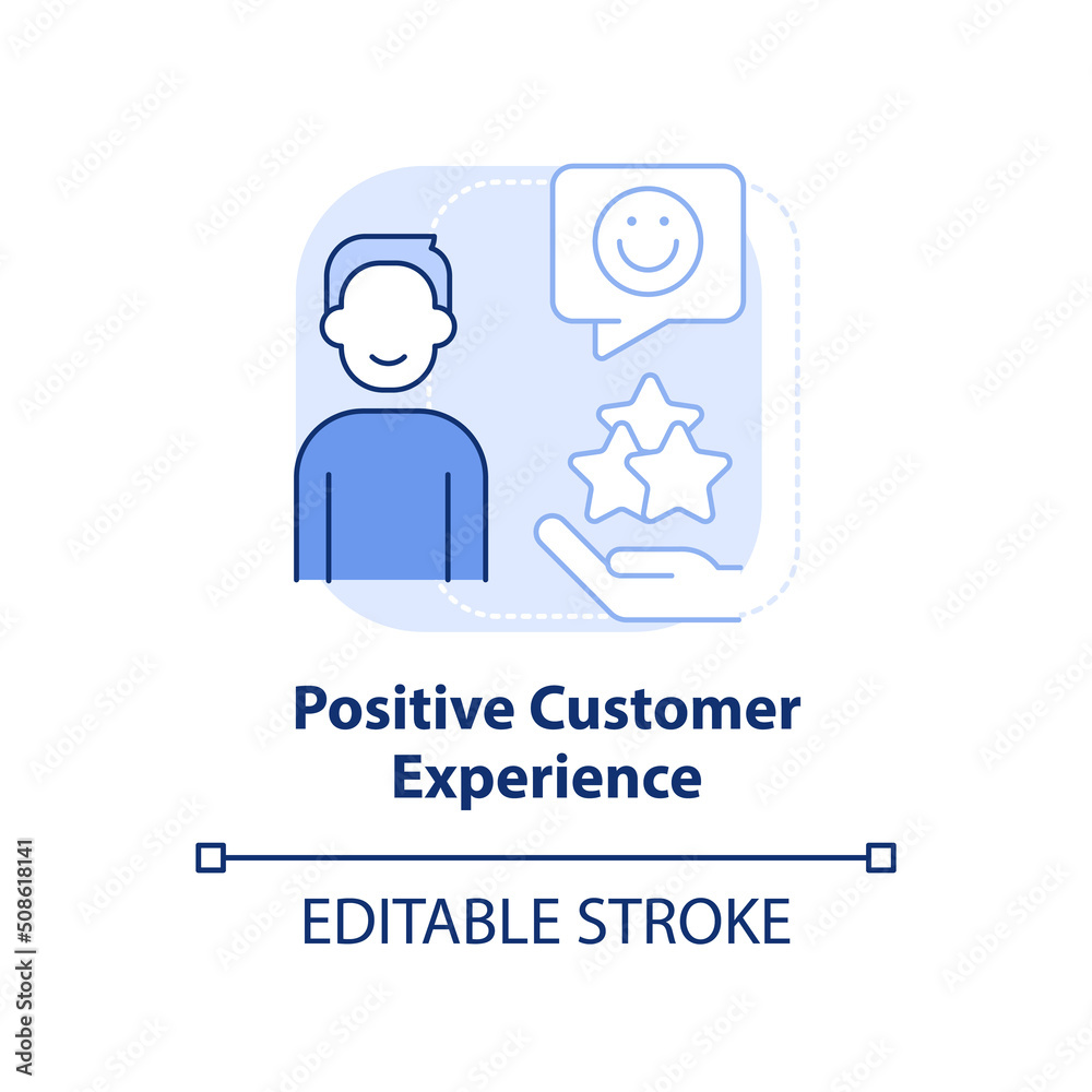 Positive customer experience light blue concept icon. Selling trend abstract idea thin line illustration. Build loyalty. Isolated outline drawing. Editable stroke. Arial, Myriad Pro-Bold fonts used Positive customer experience light blue concept icon. Selling trend abstract idea thin line illustration. Build loyalty. Isolated outline drawing. Editable stroke. Arial, Myriad Pro-Bold fonts used
