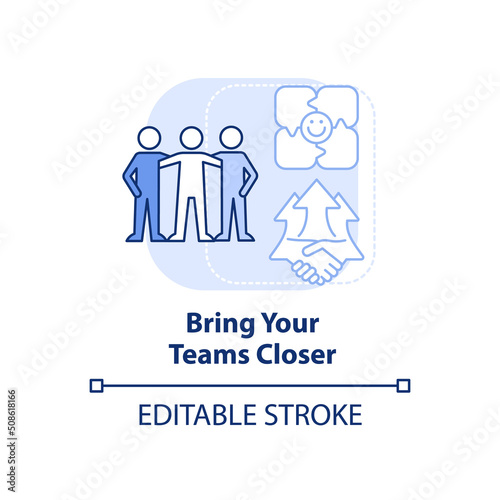 Bring teams closer light blue concept icon. Diverse sales development team abstract idea thin line illustration. Isolated outline drawing. Editable stroke. Arial, Myriad Pro-Bold fonts used