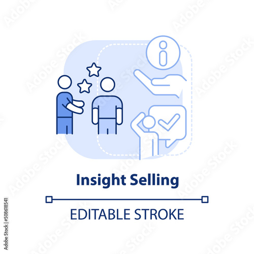 Insight selling light blue concept icon. Winning strategies abstract idea thin line illustration. Decision-making process. Isolated outline drawing. Editable stroke. Arial, Myriad Pro-Bold fonts used