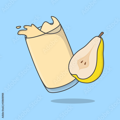 Pear Juice Cartoon Vector Illustration. Fresh Pear Juice Flat Icon Outline