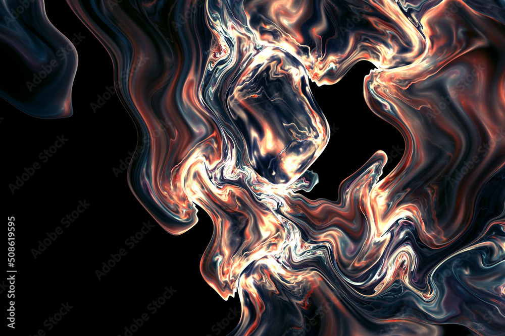 Obraz premium Abstract fluid 3d illustration. Holographic gradient liquid on black background