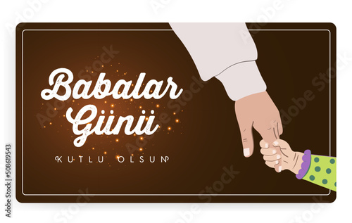 Babalar Günü Kutlu Olsun (Happy Father's Day) greeting card and social media template. Father and son,dad and daughter vector illustration.	