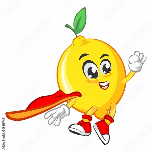 cute lemon fruit mascot character illustration logo icon vector being superhero