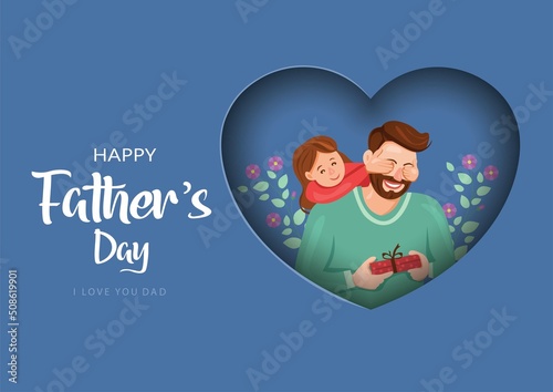 Happy father's day greeting. Father and daughter hugging. Family holiday and togetherness. vector illustration design	