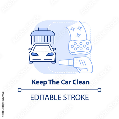 Keep the car clean light blue concept icon. Interior cleaning. Road trip tip abstract idea thin line illustration. Isolated outline drawing. Editable stroke. Arial, Myriad Pro-Bold fonts used