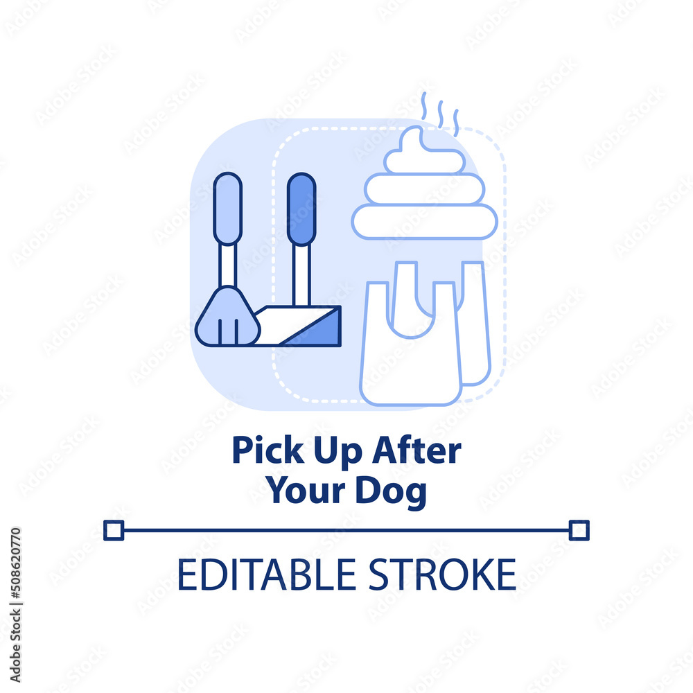 Pick up after your dog light blue concept icon. Pup excrements. Road trip with pets abstract idea thin line illustration. Isolated outline drawing. Editable stroke. Arial, Myriad Pro-Bold fonts used Pick up after your dog light blue concept icon. Pup excrements. Road trip with pets abstract idea thin line illustration. Isolated outline drawing. Editable stroke. Arial, Myriad Pro-Bold fonts used