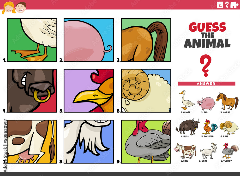 guess cartoon animal characters educational task for kids guess cartoon animal characters educational task for kids