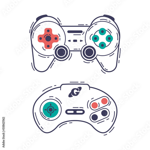 Gamepad as Game Controller and Input Device for Video Game Console Outline Vector Set