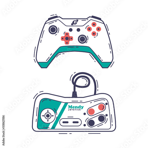 Gamepad as Game Controller and Input Device for Video Game Console Outline Vector Set